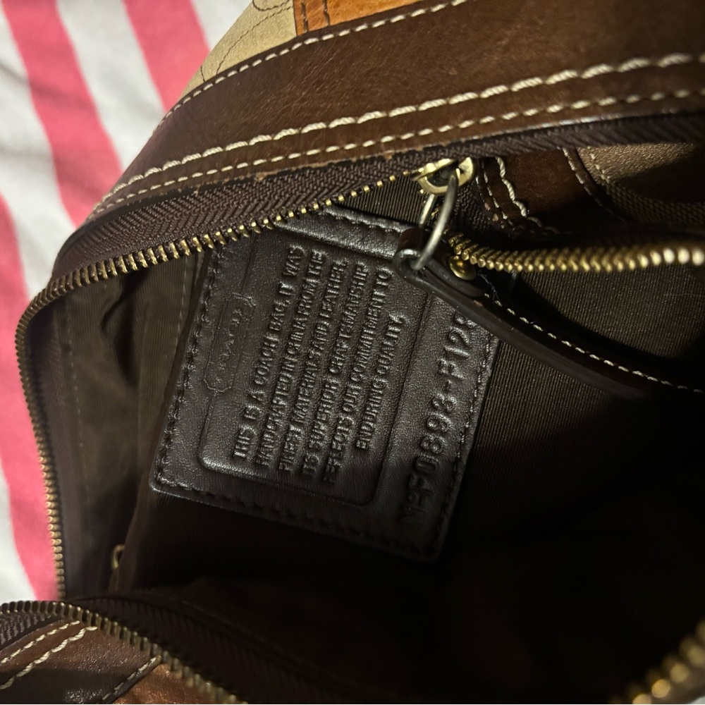 Coach Brown Leather Duffel Bag with Zipper